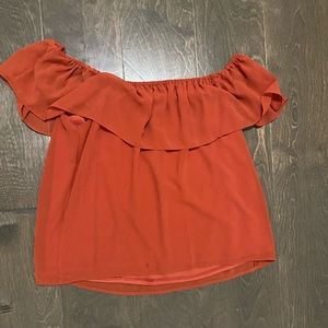Orange ruffled top off the shoulder women’s small
